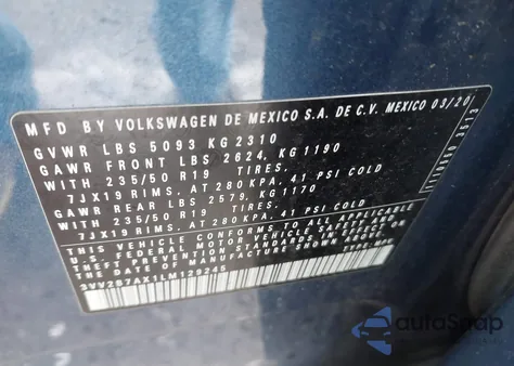 2020 Volkswagen Tiguan 2.0T Se/2.0T Se R-Line Black/2.0T Sel from USA, damaged, VIN 3VV2B7AX1LM129245